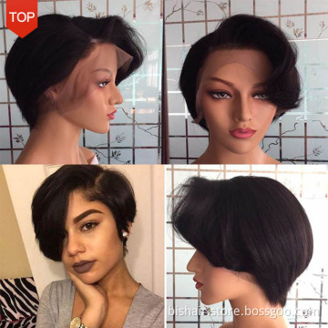 Wholesale Full Cuticle Human Hair Wig pixie cut human hair wig T Lace Frontal Brazilian Virgin Human Hair Wigs for black woman